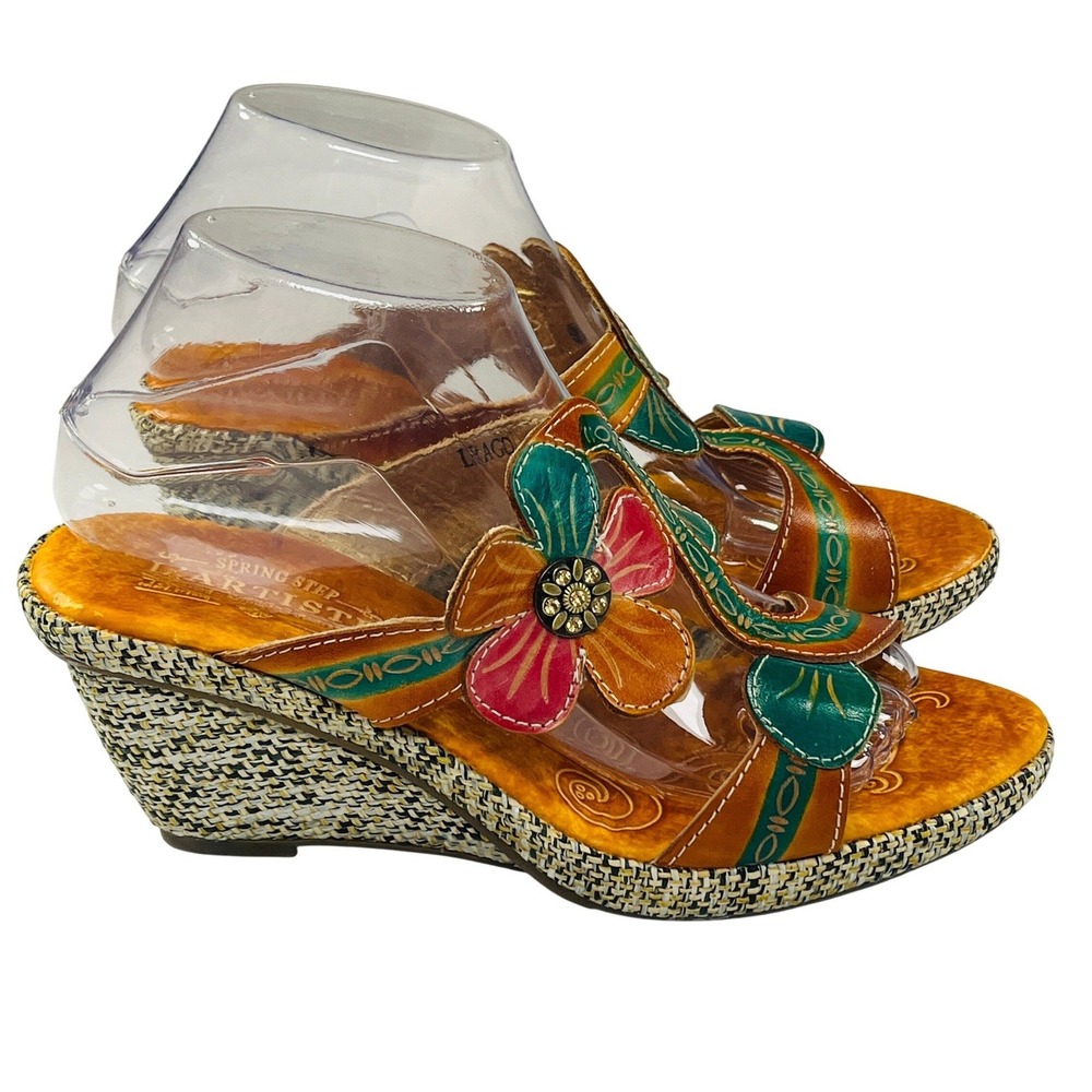 NEW Spring Step L'Artiste Lrago Sandals Womens 40 Hand Painted Floral Wedge Boho